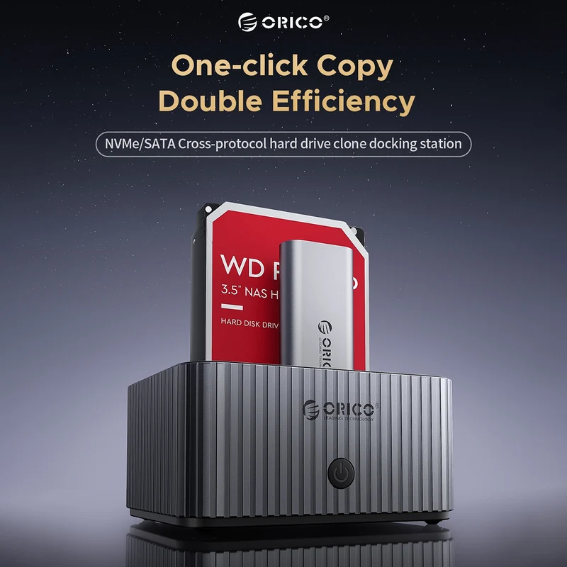 Orico IT28E-C 2-Bay Hard Drive Docking Station for M.2 NVMe SSD & 2.5-inch SSD/HDD & 3.5-inch HDD