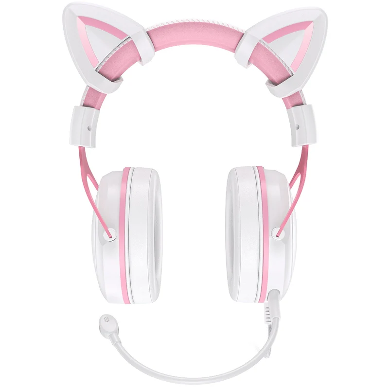 Onikuma X10 Cat Wired Professional Gaming Headset with Noise Cancellation Microphone (White Pink)