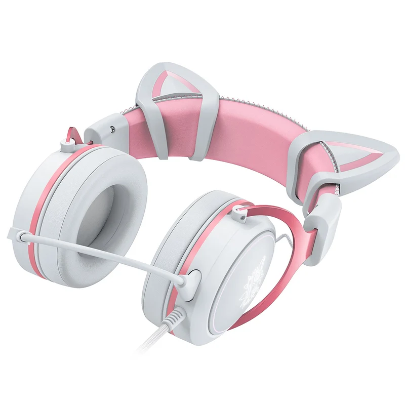 Onikuma X10 Cat Wired Professional Gaming Headset with Noise Cancellation Microphone (White Pink)