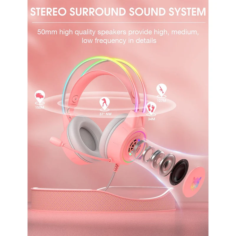 Onikuma X15 Pro Gaming Headset with Noise Cancellation Microphone (Pink)
