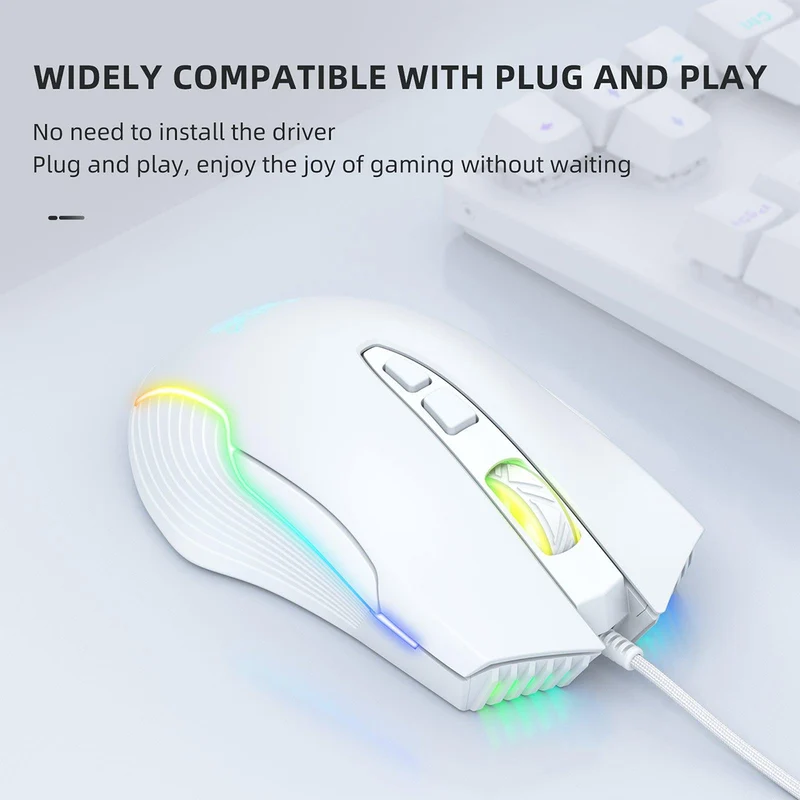 Onikuma CW905 RGB 3600 DPI Wired Professional Gaming Mouse (White)