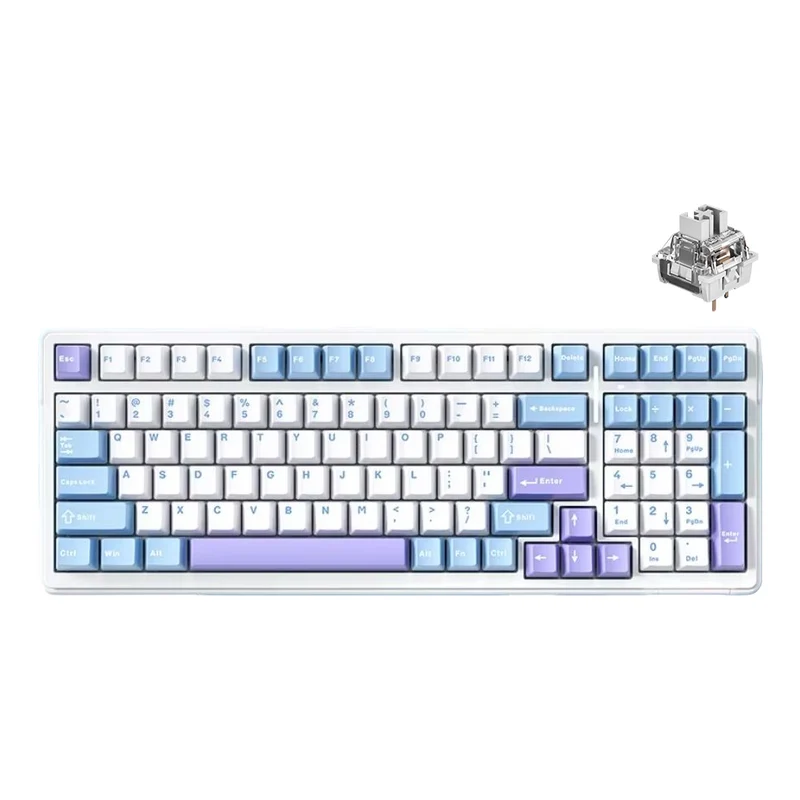Aula F99 RGB Tri-Mode Type-C 98% 99-Key Gasket Structure Hot-Swap Mechanical Gaming Keyboard (Gray Wood Switch)(Grey/White/Dark Grey, White/Blue/Purple)
