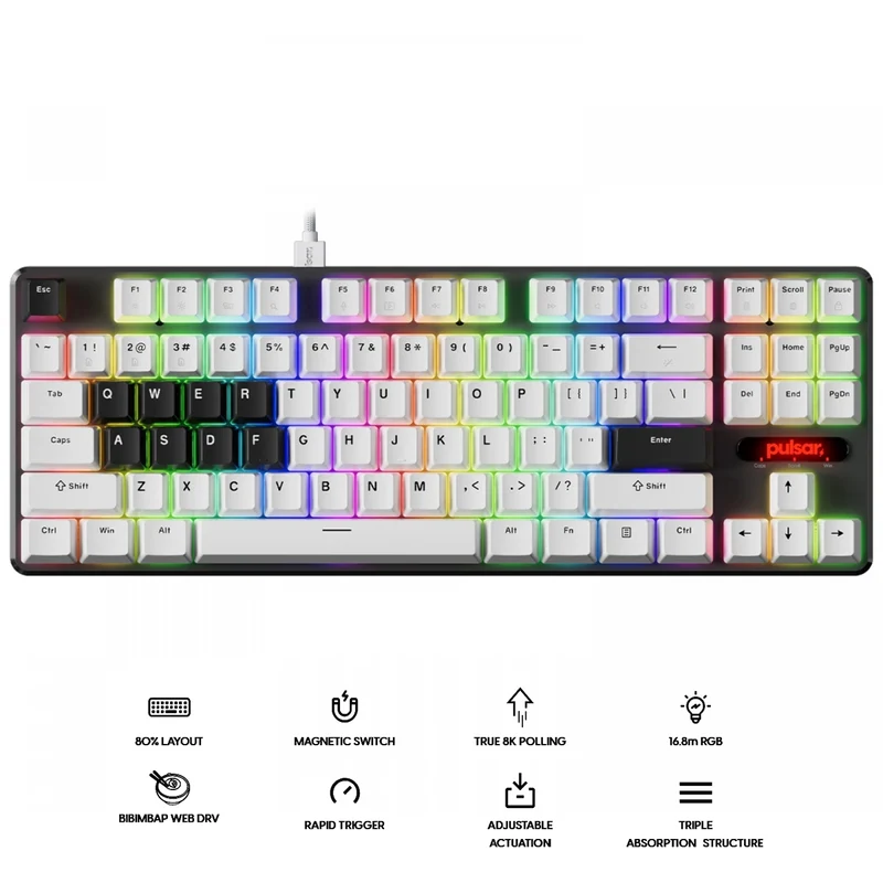 Pulsar PCMK 2 HE TKL ANSI Hall Effect Magnetic Gaming Keyboard (White) (PCMK2HE801W)