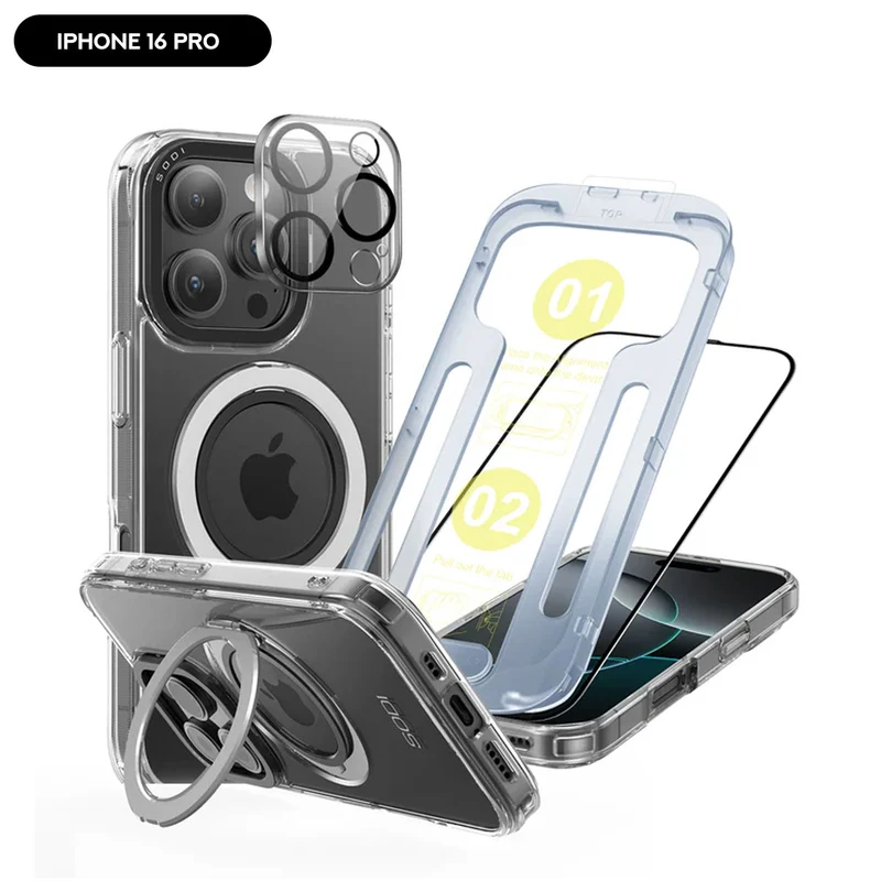 SODI CS02 Magnetic Ring Case w/ 1x HD Screen Protector and 1x Camera Lens Protector Bundle for iPhone 16 (iPhone 16 Pro, iPhone 16 Pro Max)