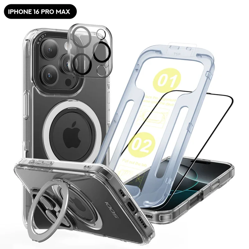 SODI CS02 Magnetic Ring Case w/ 1x HD Screen Protector and 1x Camera Lens Protector Bundle for iPhone 16 (iPhone 16 Pro, iPhone 16 Pro Max)