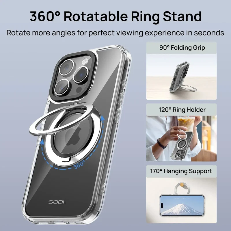 SODI CS02 Magnetic Ring Case w/ 1x HD Screen Protector and 1x Camera Lens Protector Bundle for iPhone 16 (iPhone 16 Pro, iPhone 16 Pro Max)