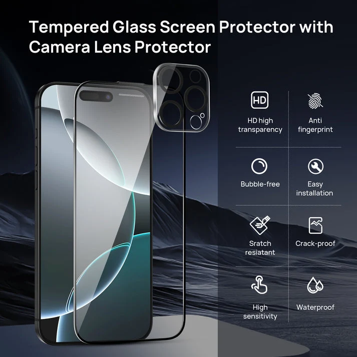 SODI SP02 HD Phone Screen with Camera Lens Protector for iPhone 16 [2-Pack] (iPhone 16 Pro, iPhone 16 Pro Max)