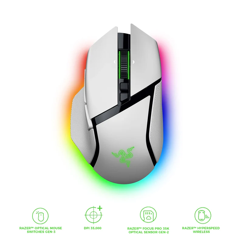 Razer Basilisk V3 Pro 35K Fully Customizable Wireless Ergonomic Gaming Mouse (Black, White, Phantom Green, Phantom White)