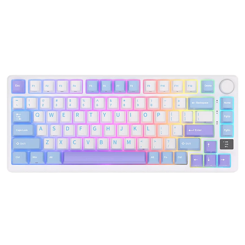 Royal Kludge RK-M75 Tri-Mode RGB 81 Keys Hot-Swappable Mechanical Keyboard Taro Milk (K Silver Switch, Blue Switch, Brown Switch, Cream Switch)
