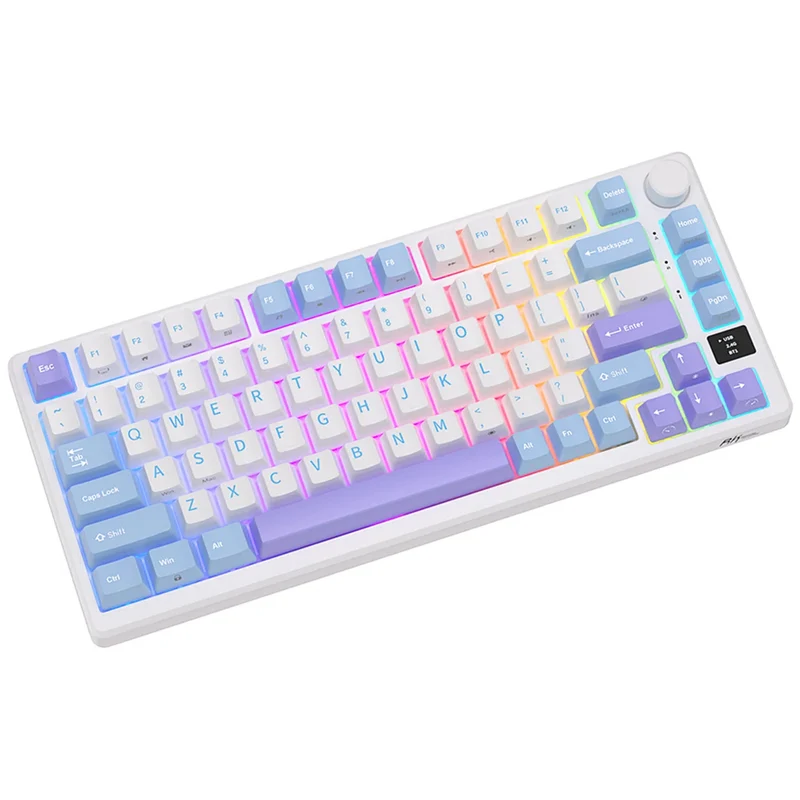 Royal Kludge RK-M75 Tri-Mode RGB 81 Keys Hot-Swappable Mechanical Keyboard Taro Milk (K Silver Switch, Blue Switch, Brown Switch, Cream Switch)
