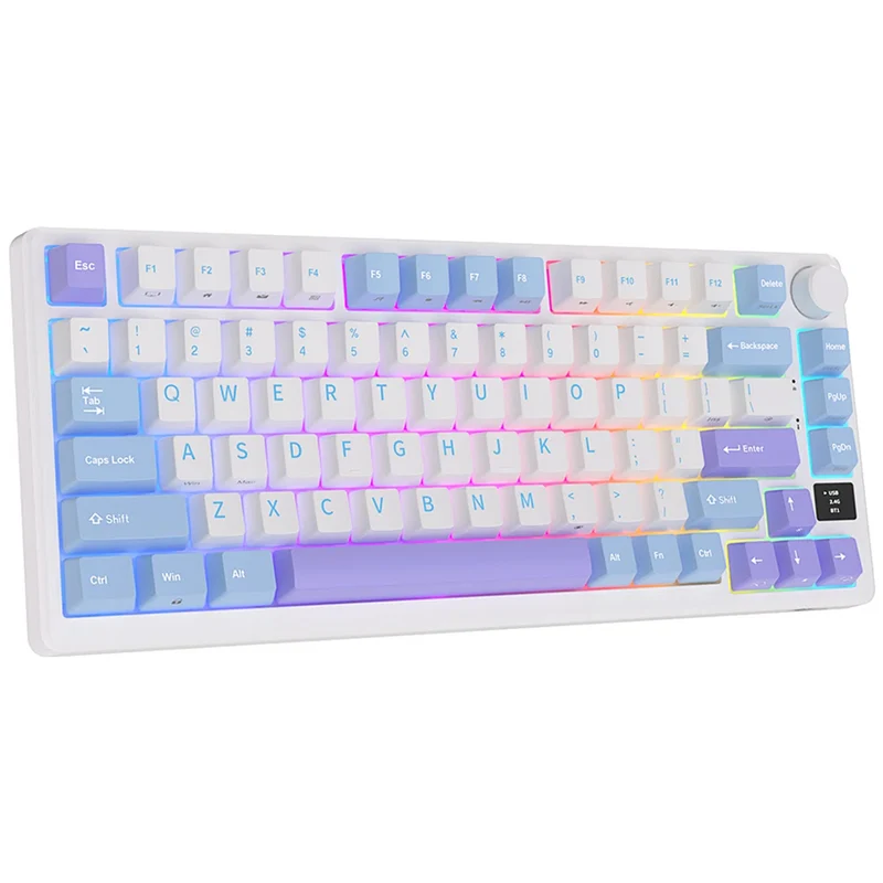 Royal Kludge RK-M75 Tri-Mode RGB 81 Keys Hot-Swappable Mechanical Keyboard Taro Milk (K Silver Switch, Blue Switch, Brown Switch, Cream Switch)