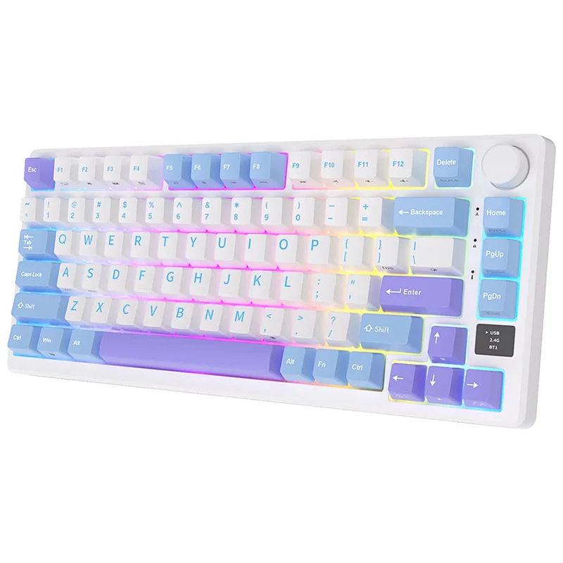 Royal Kludge RK-M75 Tri-Mode RGB 81 Keys Hot-Swappable Mechanical Keyboard Taro Milk (K Silver Switch, Blue Switch, Brown Switch, Cream Switch)