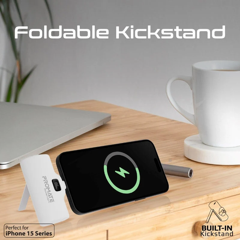 Promate PowerUp-C 5000mAh Ultra Compact 20W Fast Charging Power Bank In-Built Foldable Usb-C Connector (White)