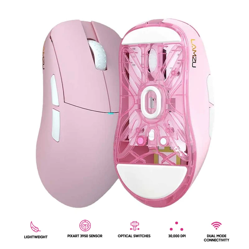 Lamzu Atlantis Mini Champion Edition Superlight Wireless Mouse (Light Pink, Panda White, Red)