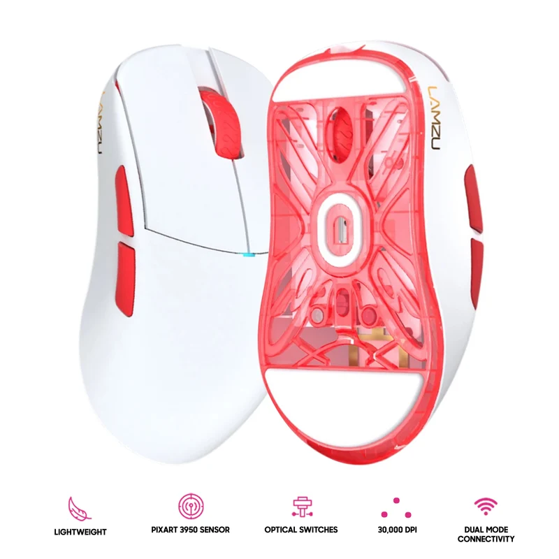 Lamzu Atlantis Mini Champion Edition Superlight Wireless Mouse (Light Pink, Panda White, Red)