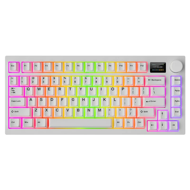 Tecware Spectre 75 RGB Tri-Mode 81-Key Gasket Mounted Mechanical Keyboard with Customizable LCD Display & Volume Knob (White) (Candy Red 48G Linear Switch, Cocoa Brown 55G Tactile Switch)
