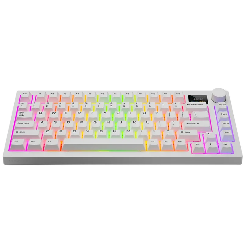 Tecware Spectre 75 RGB Tri-Mode 81-Key Gasket Mounted Mechanical Keyboard with Customizable LCD Display & Volume Knob (White) (Candy Red 48G Linear Switch, Cocoa Brown 55G Tactile Switch)