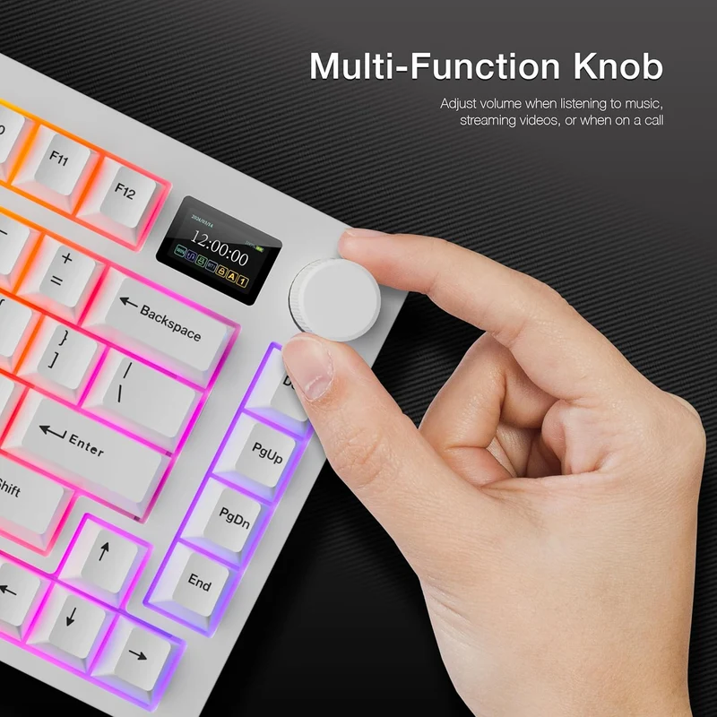 Tecware Spectre 75 RGB Tri-Mode 81-Key Gasket Mounted Mechanical Keyboard with Customizable LCD Display & Volume Knob (White) (Candy Red 48G Linear Switch, Cocoa Brown 55G Tactile Switch)