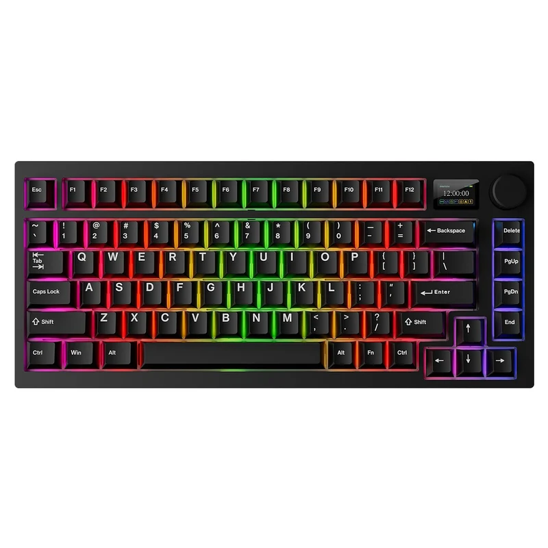 Tecware Spectre 75 RGB Tri-Mode 81-Key Gasket Mounted Mechanical Keyboard with Customizable LCD Display & Volume Knob (Black) (Candy Red 48G Linear Switch, Cocoa Brown 55G Tactile Switch)