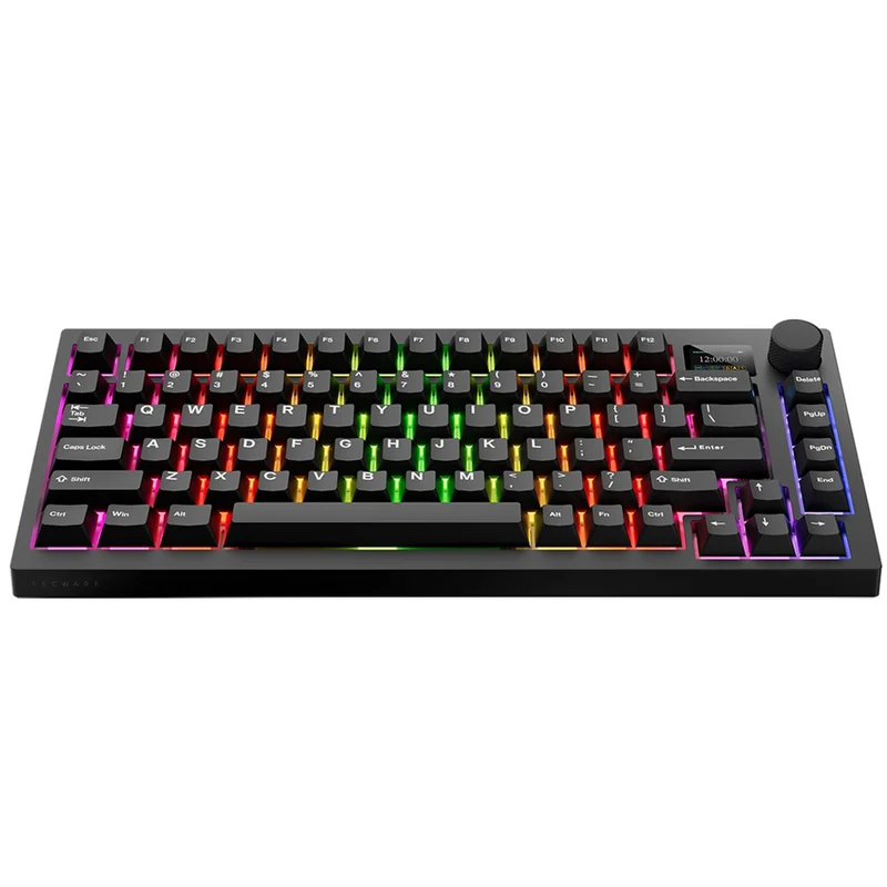 Tecware Spectre 75 RGB Tri-Mode 81-Key Gasket Mounted Mechanical Keyboard with Customizable LCD Display & Volume Knob (Black) (Candy Red 48G Linear Switch, Cocoa Brown 55G Tactile Switch)