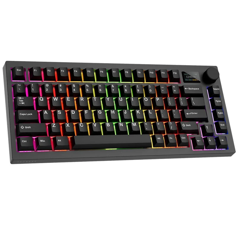 Tecware Spectre 75 RGB Tri-Mode 81-Key Gasket Mounted Mechanical Keyboard with Customizable LCD Display & Volume Knob (Black) (Candy Red 48G Linear Switch, Cocoa Brown 55G Tactile Switch)