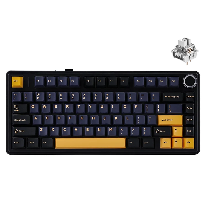 Aula F75 RGB Tri-Mode Type-C 75% 80-Key Gasket Structure Hot-Swap Mechanical Gaming Keyboard (Gray Wood Switch) (Black/Dark Blue/Orange, Blue/White/Dark Blue)