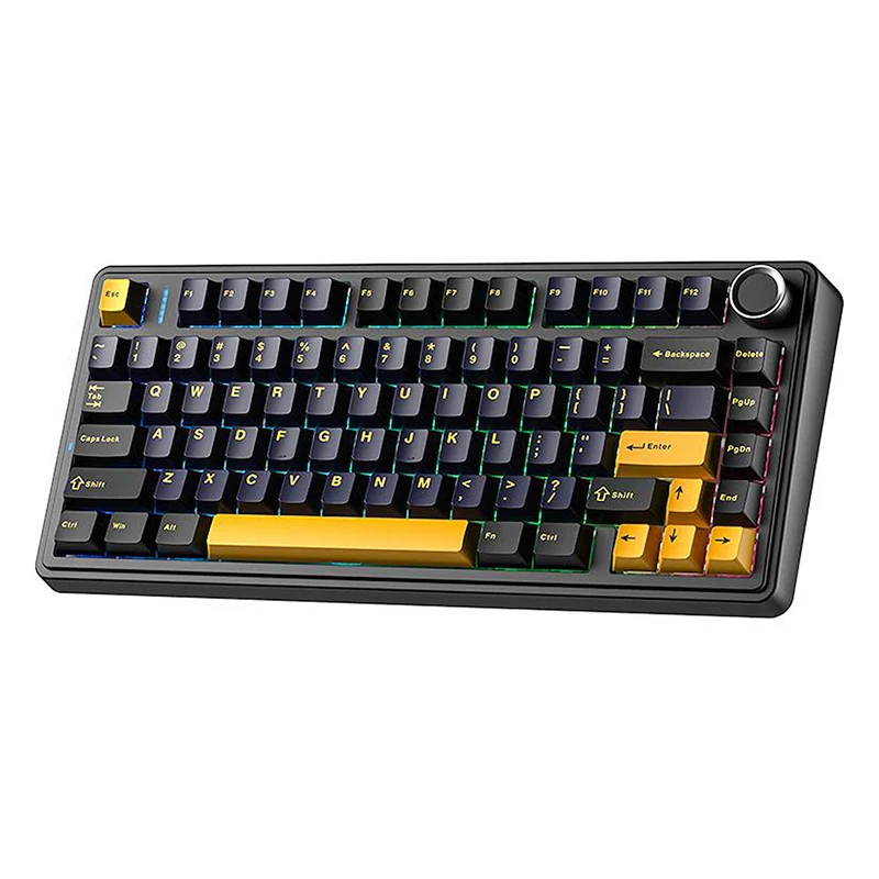 Aula F75 RGB Tri-Mode Type-C 75% 80-Key Gasket Structure Hot-Swap Mechanical Gaming Keyboard (Gray Wood Switch) (Black/Dark Blue/Orange, Blue/White/Dark Blue)