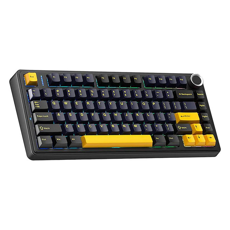 Aula F75 RGB Tri-Mode Type-C 75% 80-Key Gasket Structure Hot-Swap Mechanical Gaming Keyboard (Gray Wood Switch) (Black/Dark Blue/Orange, Blue/White/Dark Blue)