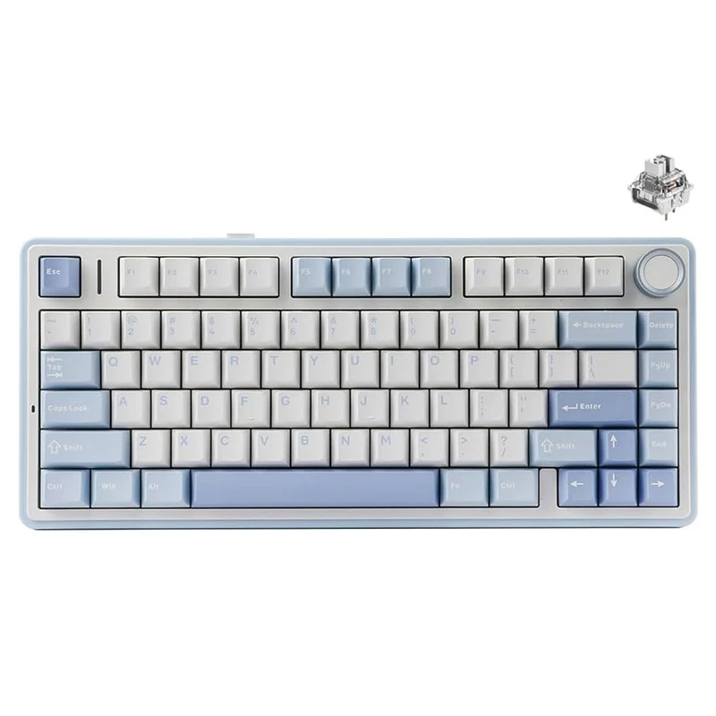 Aula F75 RGB Tri-Mode Type-C 75% 80-Key Gasket Structure Hot-Swap Mechanical Gaming Keyboard (Gray Wood Switch) (Black/Dark Blue/Orange, Blue/White/Dark Blue)