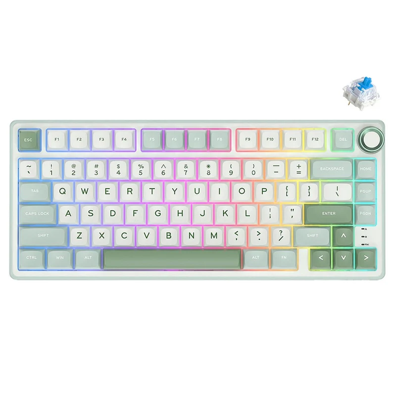 Royal Kludge R75 QMK Single-Mode RGB 81 Keys Hot-Swappable Mechanical Keyboard Sky Cyan (Blue Switch, Brown Switch, K Silver Switch)