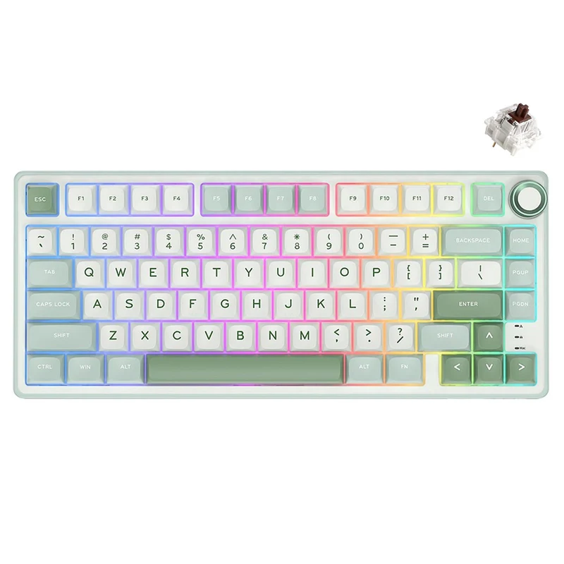 Royal Kludge R75 QMK Single-Mode RGB 81 Keys Hot-Swappable Mechanical Keyboard Sky Cyan (Blue Switch, Brown Switch, K Silver Switch)