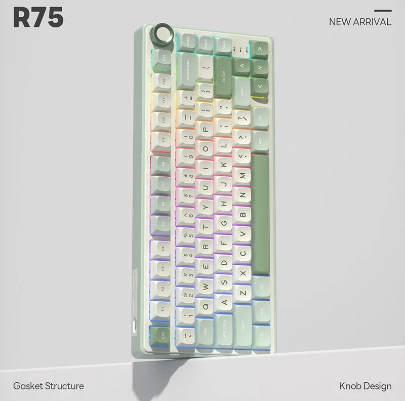 Royal Kludge R75 QMK Single-Mode RGB 81 Keys Hot-Swappable Mechanical Keyboard Sky Cyan (Blue Switch, Brown Switch, K Silver Switch)