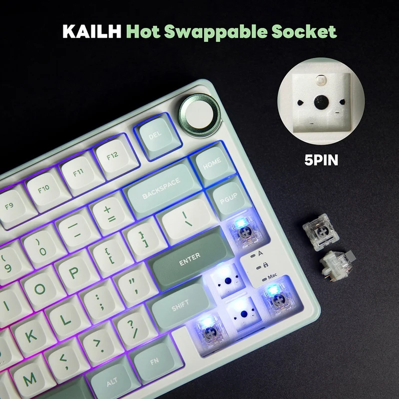 Royal Kludge R75 QMK Single-Mode RGB 81 Keys Hot-Swappable Mechanical Keyboard Sky Cyan (Blue Switch, Brown Switch, K Silver Switch)