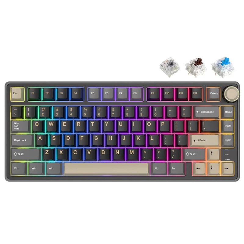 Royal Kludge R75 QMK Single-Mode RGB 81 Keys Hot-Swappable Mechanical Keyboard Phantom (Blue Switch, K Silver Switch, Brown Switch)