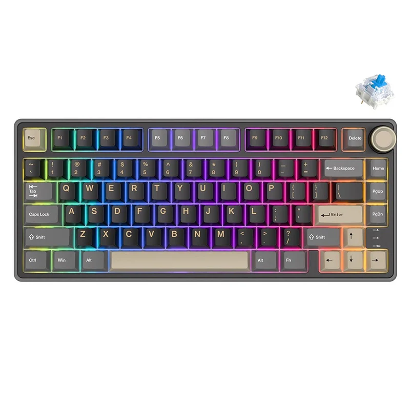 Royal Kludge R75 QMK Single-Mode RGB 81 Keys Hot-Swappable Mechanical Keyboard Phantom (Blue Switch, K Silver Switch, Brown Switch)