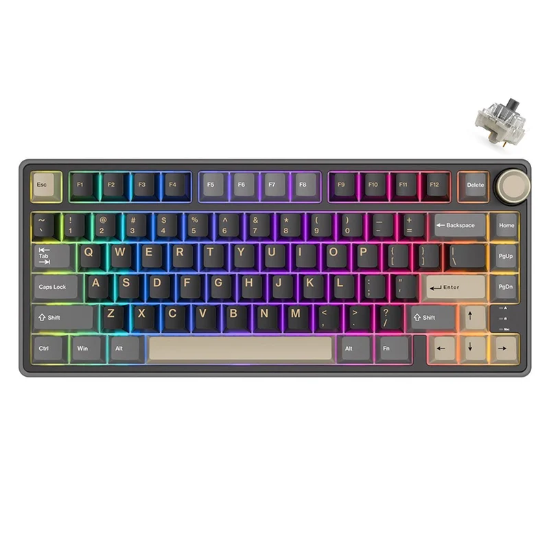 Royal Kludge R75 QMK Single-Mode RGB 81 Keys Hot-Swappable Mechanical Keyboard Phantom (Blue Switch, K Silver Switch, Brown Switch)