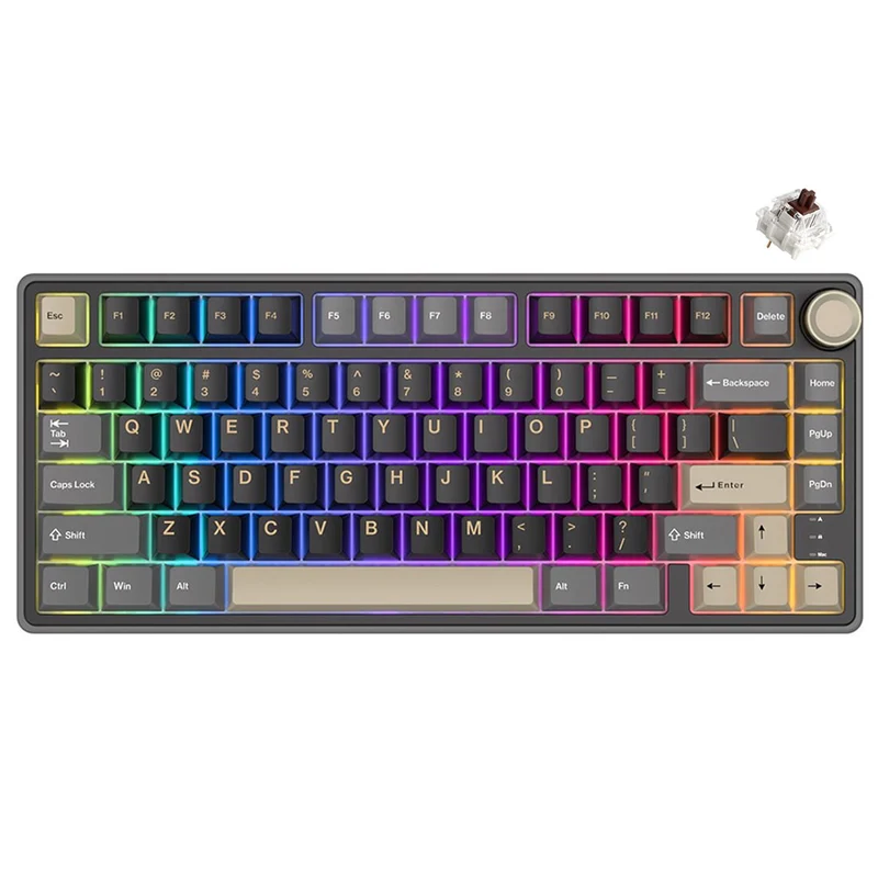 Royal Kludge R75 QMK Single-Mode RGB 81 Keys Hot-Swappable Mechanical Keyboard Phantom (Blue Switch, K Silver Switch, Brown Switch)