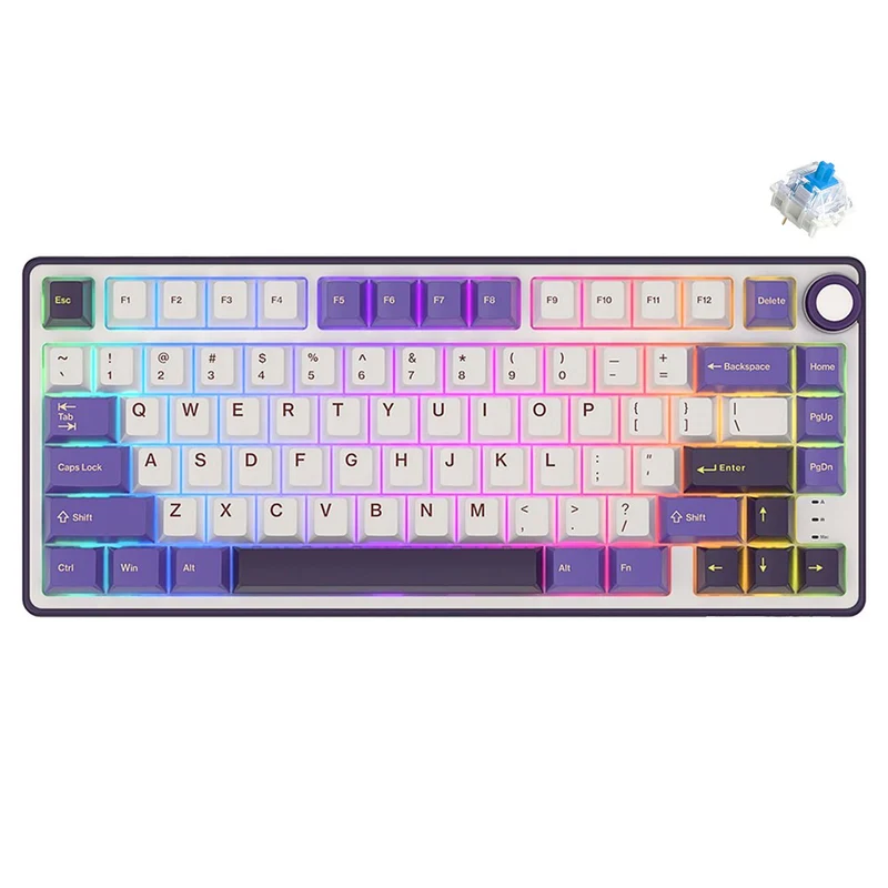Royal Kludge R75 QMK Single-Mode RGB 81-Keys Hot-Swappable Mechanical Keyboard Blackberry Mousse (Blue Switch, Brown Switch, K Silver Switch)