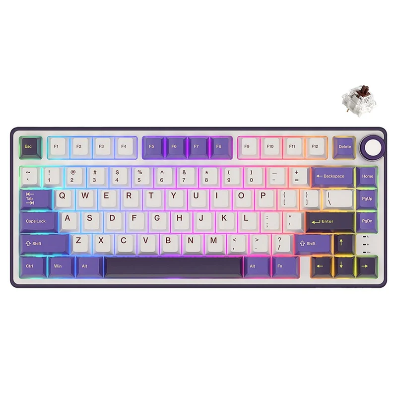 Royal Kludge R75 QMK Single-Mode RGB 81-Keys Hot-Swappable Mechanical Keyboard Blackberry Mousse (Blue Switch, Brown Switch, K Silver Switch)