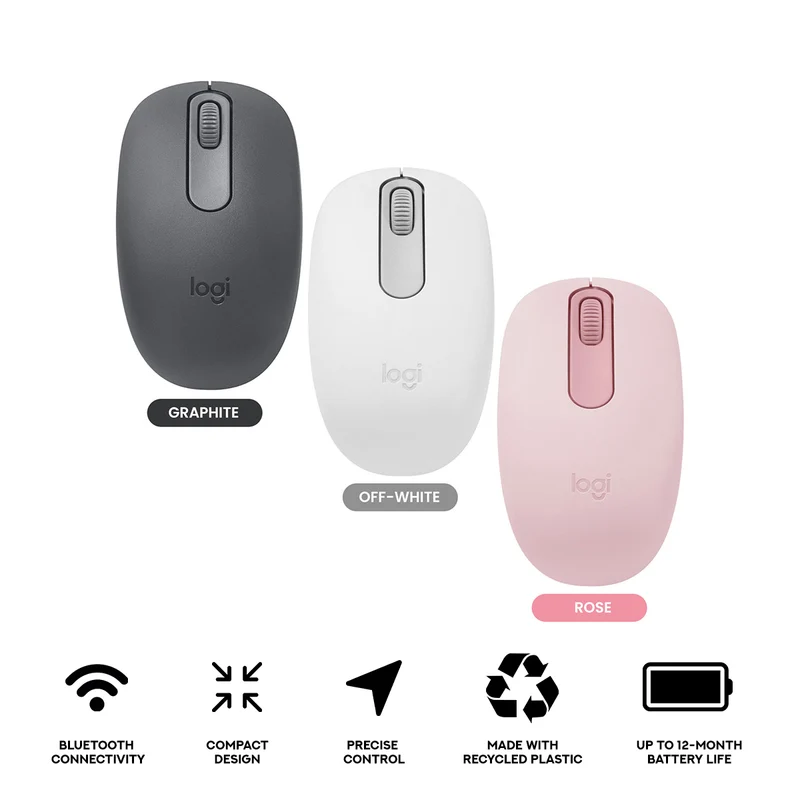 Logitech M196 Bluetooth Mouse (Graphite, Off-White, Rose)