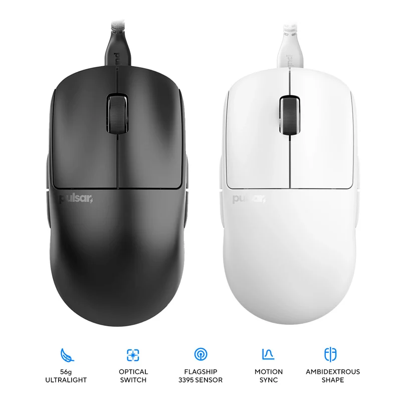 Pulsar X2A Wired Ambidextrous eSports Ultralight Gaming Mouse Size 2 (Black, White) (PX2A21D, PX2A22D)