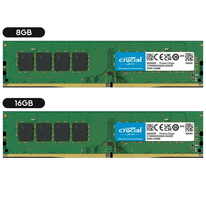 Crucial DDR4 3200 MHz CL22 UDIMM Desktop Memory (8GB, 16GB)