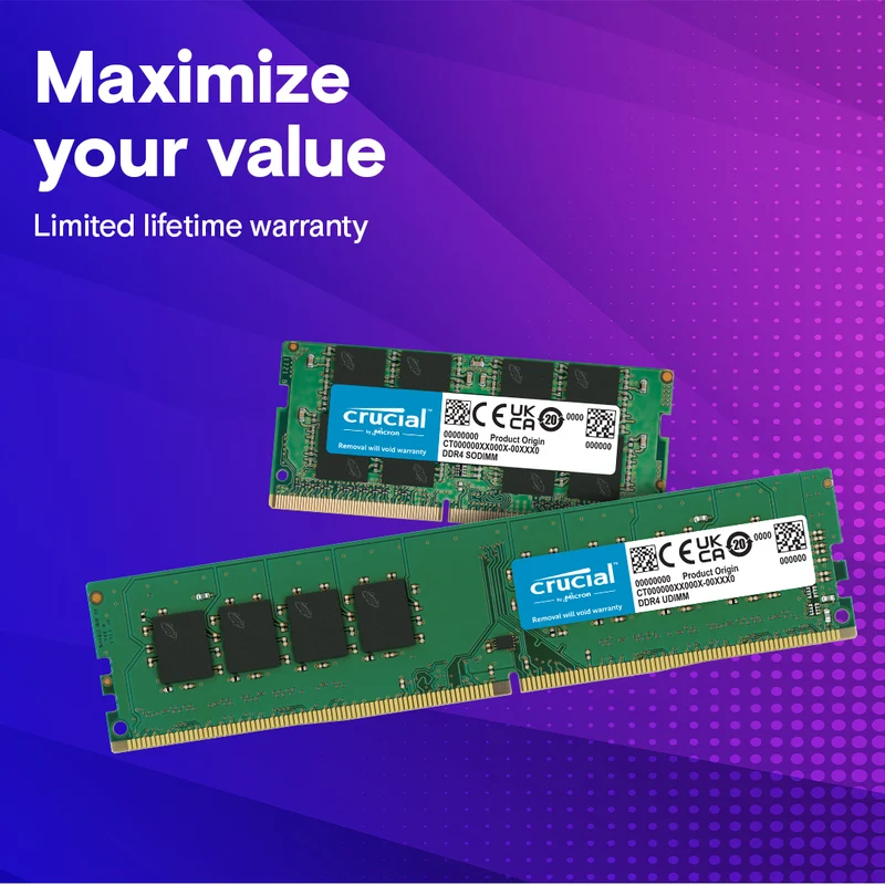 Crucial DDR4 3200 MHz CL22 UDIMM Desktop Memory (8GB, 16GB)