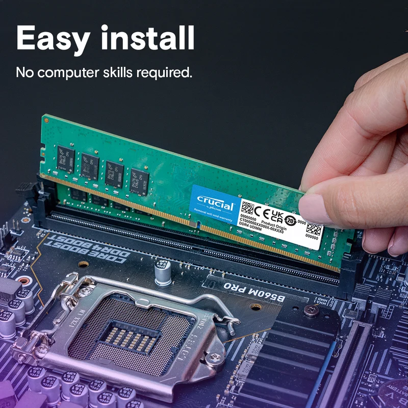 Crucial DDR4 3200 MHz CL22 UDIMM Desktop Memory (8GB, 16GB)