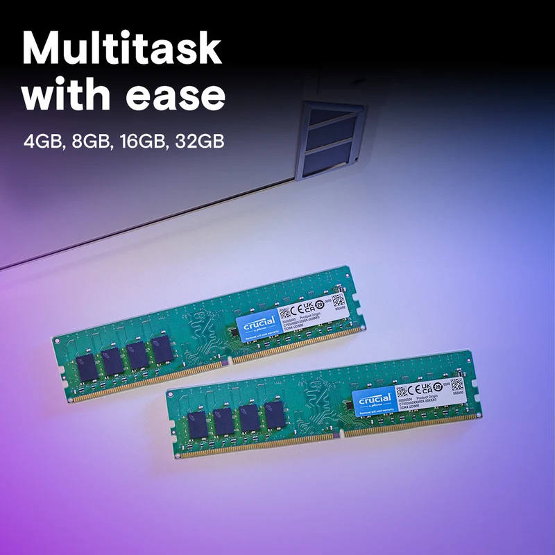 Crucial DDR4 3200 MHz CL22 UDIMM Desktop Memory (8GB, 16GB)