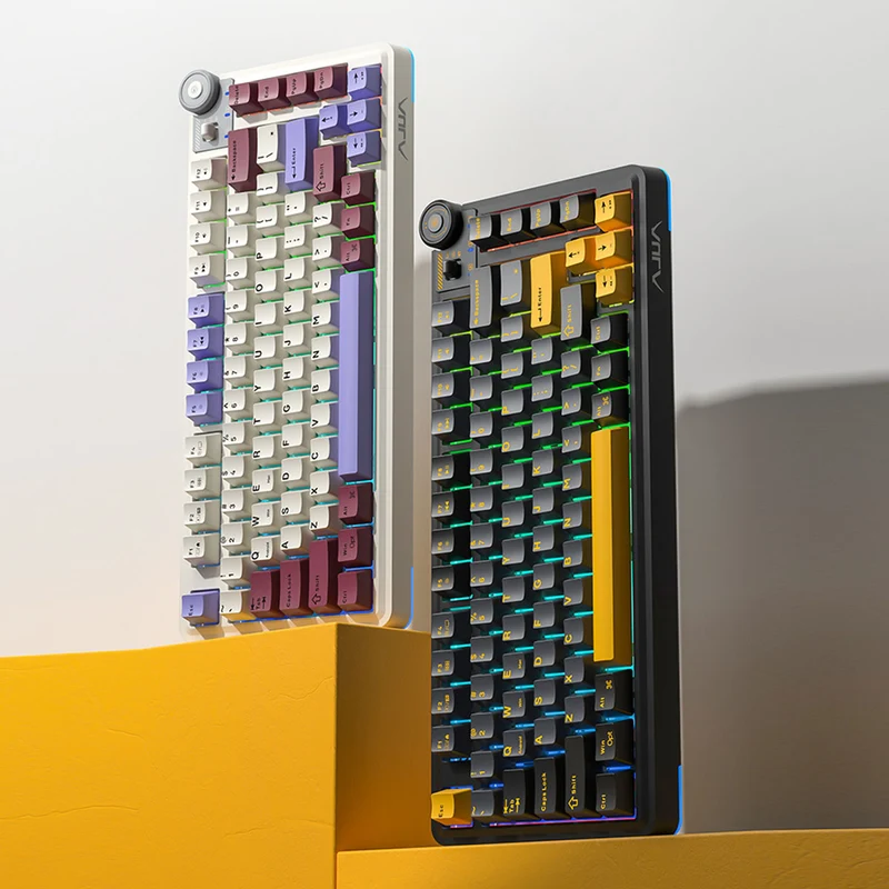 Aula AU75 3-in-1 Hot-Swap RGB Gasket Mechanical Gaming Keyboard with Multi-Function Knob (Star Vector Switch) (Beige/Purple/Red ,Black/Grey/Yellow)