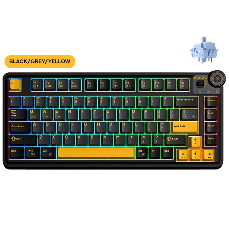 Aula AU75 3-in-1 Hot-Swap RGB Gasket Mechanical Gaming Keyboard with Multi-Function Knob (Star Vector Switch) (Beige/Purple/Red ,Black/Grey/Yellow)