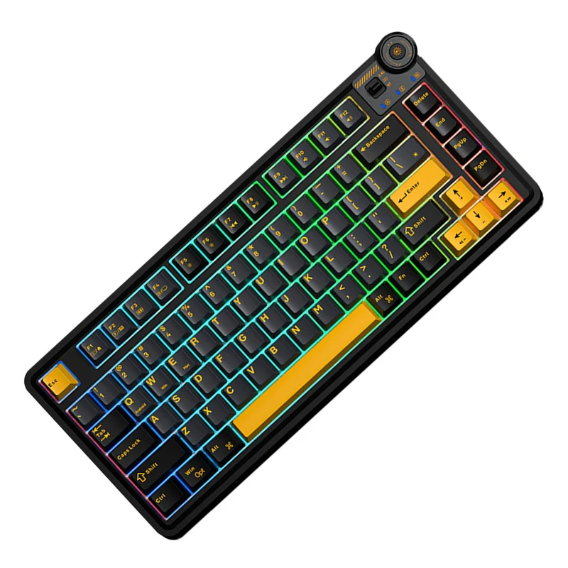 Aula AU75 3-in-1 Hot-Swap RGB Gasket Mechanical Gaming Keyboard with Multi-Function Knob (Star Vector Switch) (Beige/Purple/Red ,Black/Grey/Yellow)