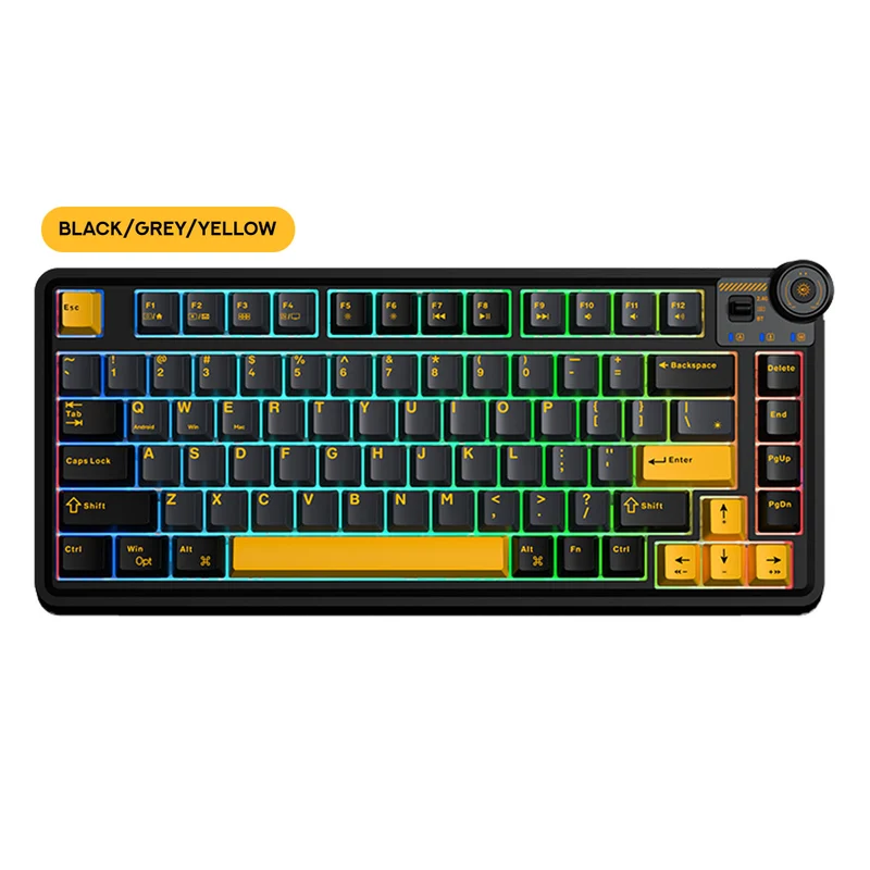 Aula AU75 3-in-1 Hot-Swap RGB Gasket Mechanical Gaming Keyboard with Multi-Function Knob (Star Vector Switch) (Beige/Purple/Red ,Black/Grey/Yellow)