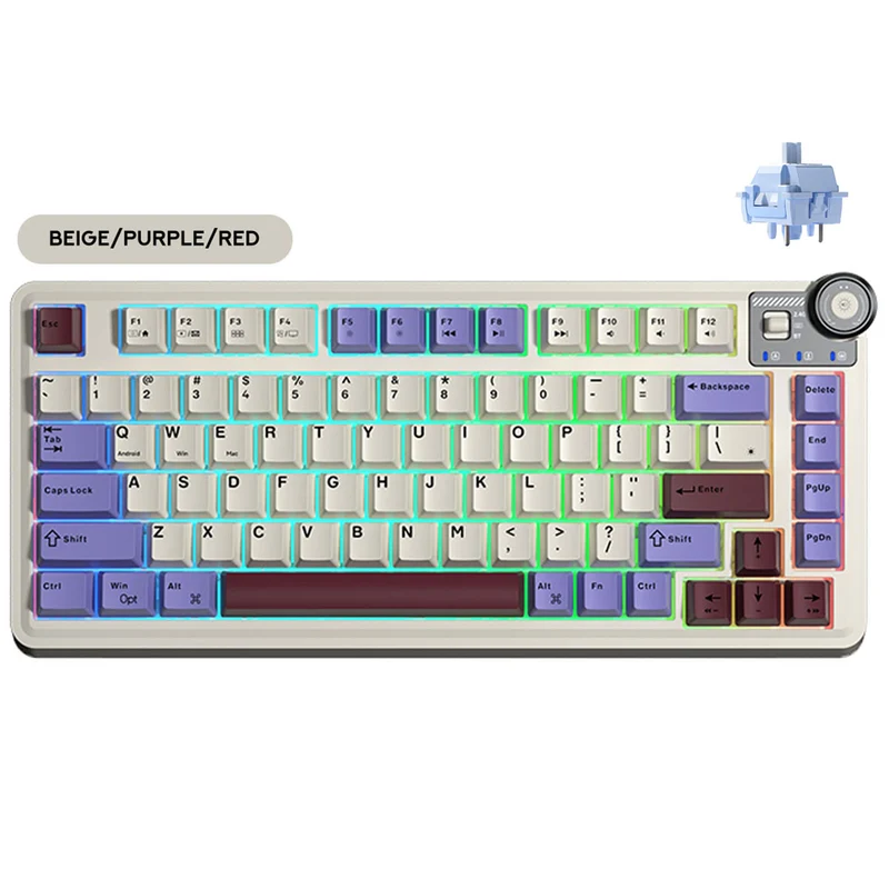 Aula AU75 3-in-1 Hot-Swap RGB Gasket Mechanical Gaming Keyboard with Multi-Function Knob (Star Vector Switch) (Beige/Purple/Red ,Black/Grey/Yellow)